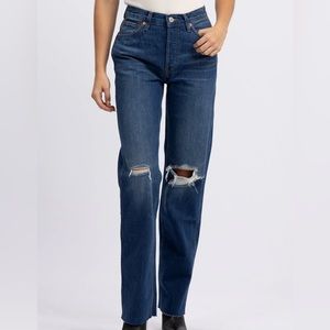 NWT RE/DONE 90s high rise loose 100% cotton jeans in destroyed broken blue - 26